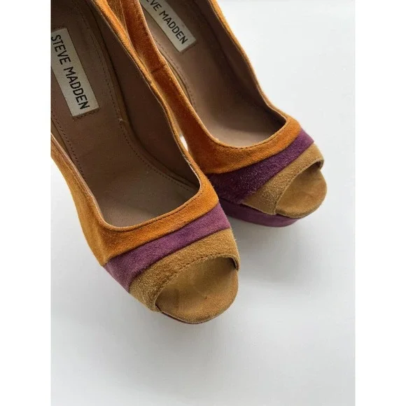 Steve Madden Gaayle Brown Leather Suede Ultra High Heel Peep Toe Pumps Size 6.5 - Picture 6 of 11